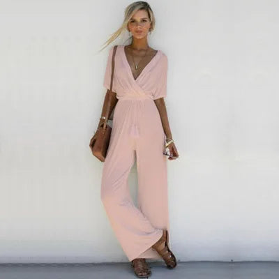 Heidi-Mode | Tiefer V-Ausschnitt Schicker Jumpsuit