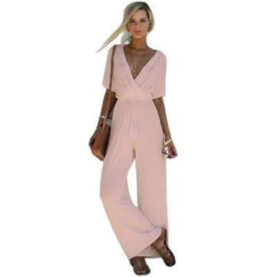 Heidi-Mode | Tiefer V-Ausschnitt Schicker Jumpsuit