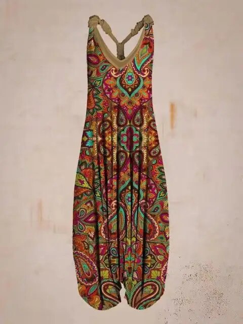 Boho Jumpsuit ohne Ärmel mit ethnischem Stil