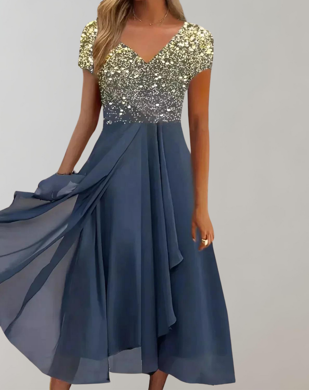 Heidi-Mode | Kleid mit Leuchtenden Blumen Abendkleid für Damen Glänzendes Topkleid