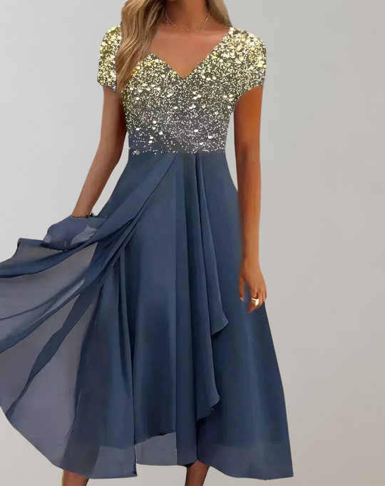 Heidi-Mode | Kleid mit Leuchtenden Blumen Abendkleid für Damen Glänzendes Topkleid