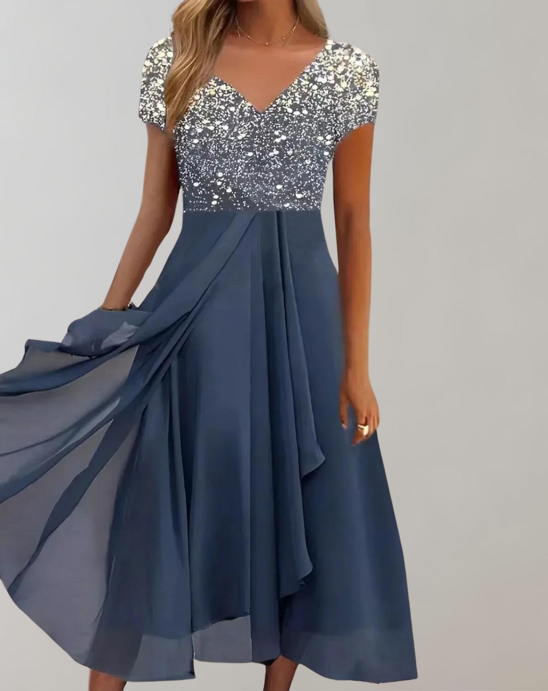 Heidi-Mode | Kleid mit Leuchtenden Blumen Abendkleid für Damen Glänzendes Topkleid