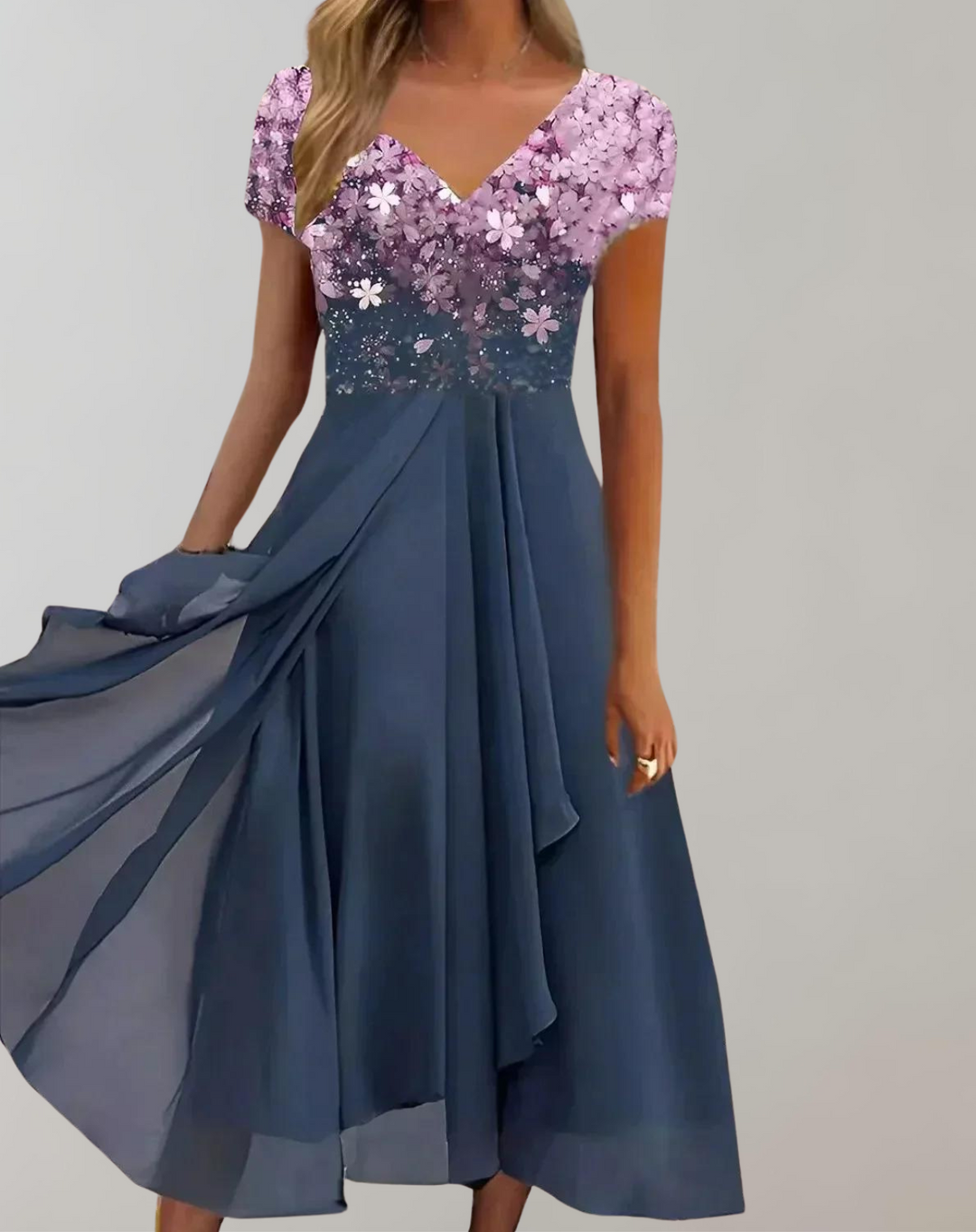Heidi-Mode | Kleid mit Leuchtenden Blumen Abendkleid für Damen Glänzendes Topkleid