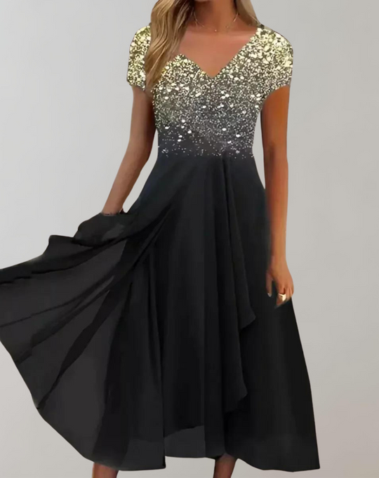 Heidi-Mode | Kleid mit Leuchtenden Blumen Abendkleid für Damen Glänzendes Topkleid