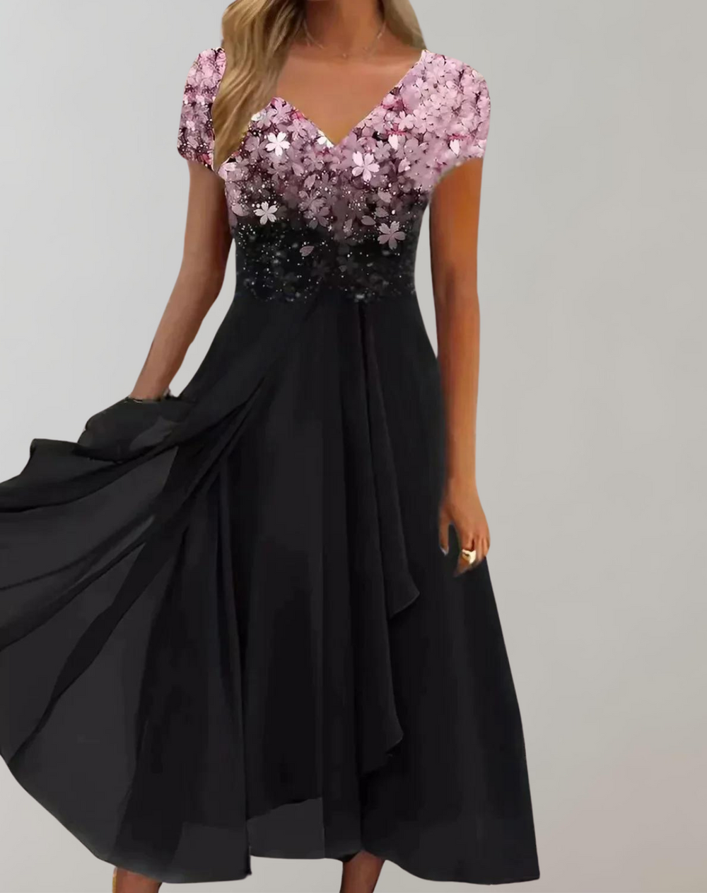 Heidi-Mode | Kleid mit Leuchtenden Blumen Abendkleid für Damen Glänzendes Topkleid