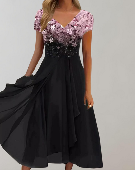 Heidi-Mode | Kleid mit Leuchtenden Blumen Abendkleid für Damen Glänzendes Topkleid