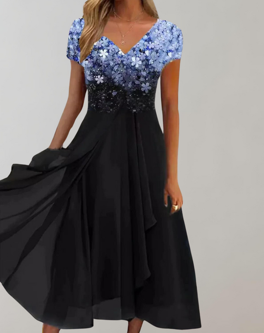 Heidi-Mode | Kleid mit Leuchtenden Blumen Abendkleid für Damen Glänzendes Topkleid