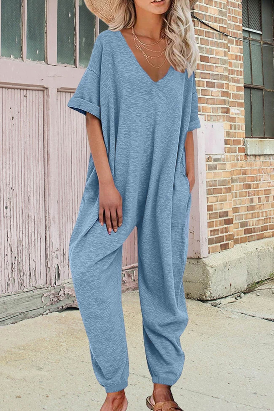 Heidi-Mode | V-Ausschnitt Lockere Jumpsuits