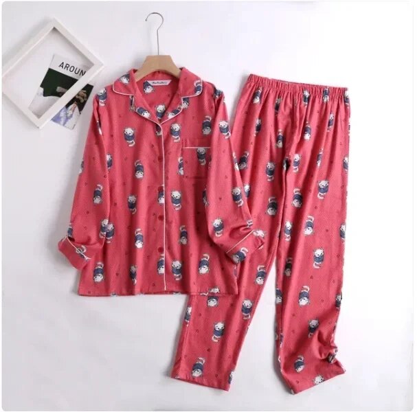 Heidi-Mode | Bequemes Damen Pyjama Satz mit Lebendigen Mustern Zweiteiler