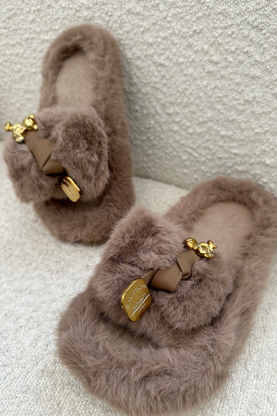 Heidi-Mode | Teddy Hausschuhe Taupe