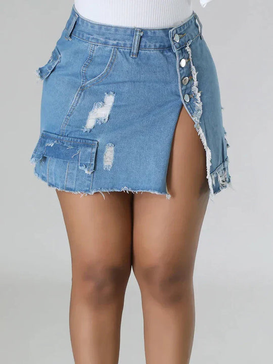 denim rok met hoge taille