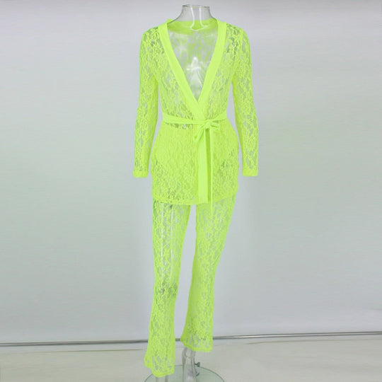 Heidi-Mode | Tiefe V-Ausschnitt Spitzen Blazer Jumpsuits