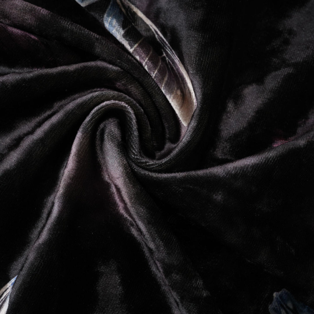 Heidi-Mode | Schwarzer Schmetterlingsdruck Samt Midi Kleid