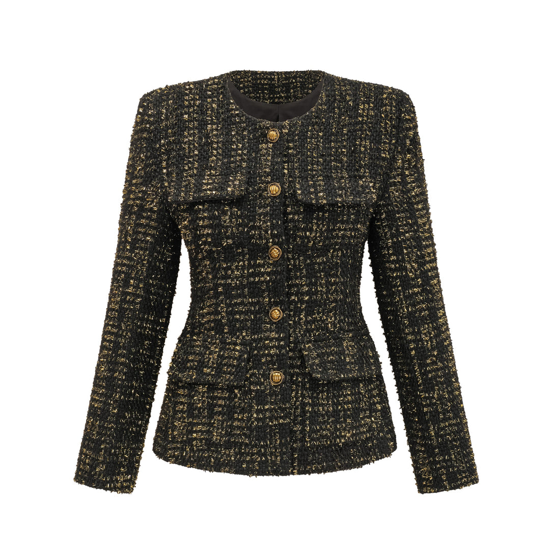 Heidi-Mode | Schwarze Metalliche Tweedjacke & Shorts Passendes Set