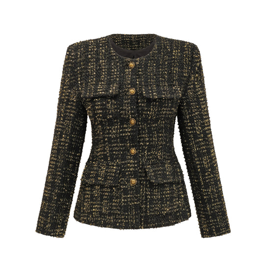 Heidi-Mode | Schwarze Metalliche Tweedjacke & Shorts Passendes Set
