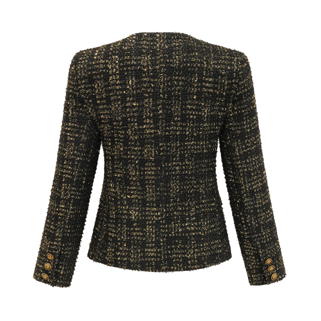 Heidi-Mode | Schwarze Metalliche Tweedjacke & Shorts Passendes Set