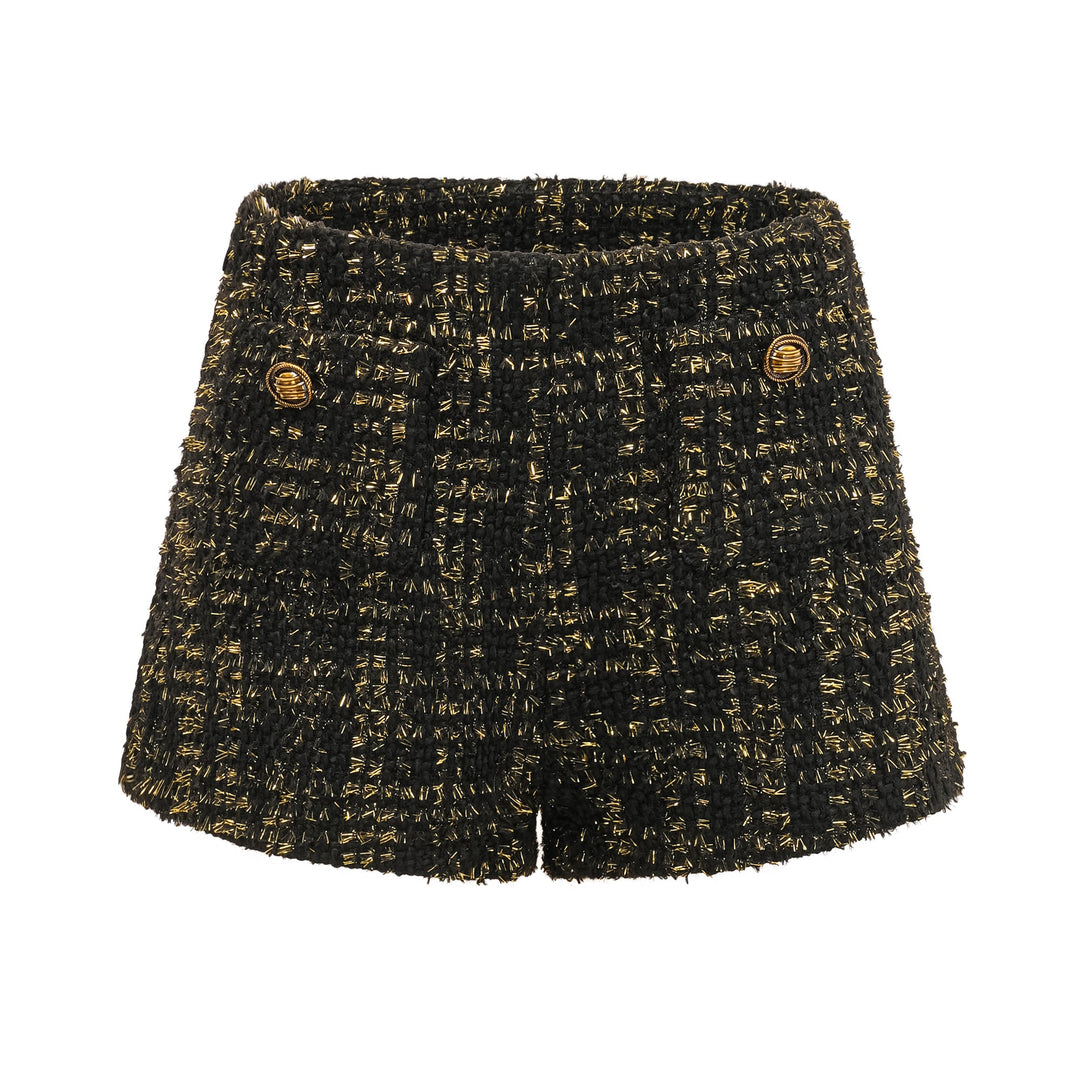 Heidi-Mode | Schwarze Metalliche Tweedjacke & Shorts Passendes Set