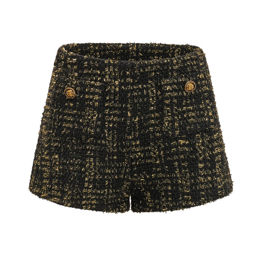 Heidi-Mode | Schwarze Metalliche Tweedjacke & Shorts Passendes Set