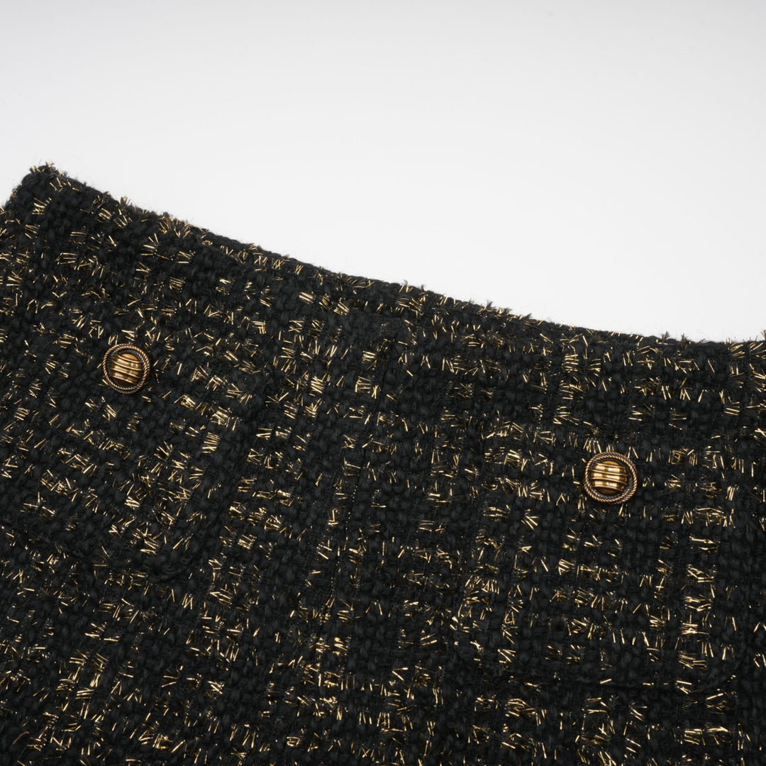 Heidi-Mode | Schwarze Metalliche Tweedjacke & Shorts Passendes Set