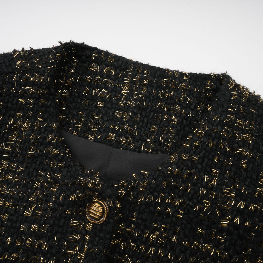 Heidi-Mode | Schwarze Metalliche Tweedjacke & Shorts Passendes Set