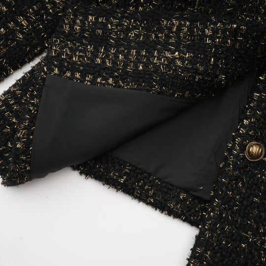 Heidi-Mode | Schwarze Metalliche Tweedjacke & Shorts Passendes Set