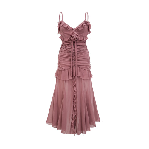Heidi-Mode | Plissierte Faux Blume Midi Kleid