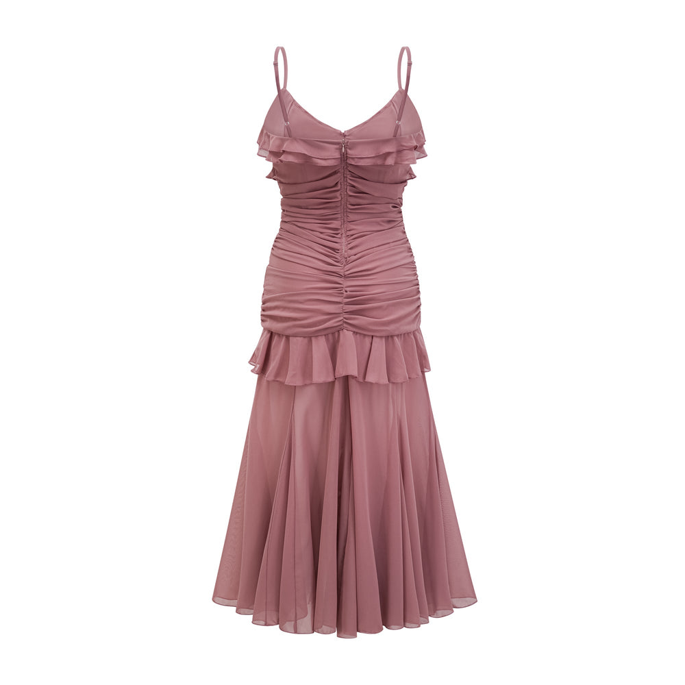 Heidi-Mode | Plissierte Faux Blume Midi Kleid