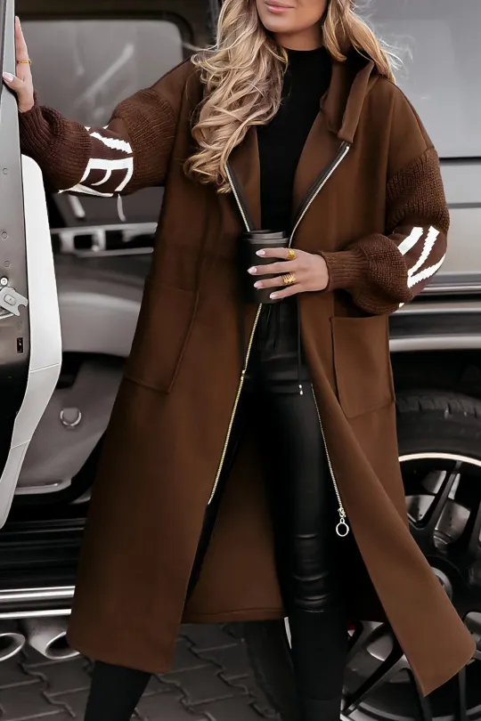 Heidi-Mode | Winterjacke Lang Gefüttert, mit Kapuze und Strickärmeln