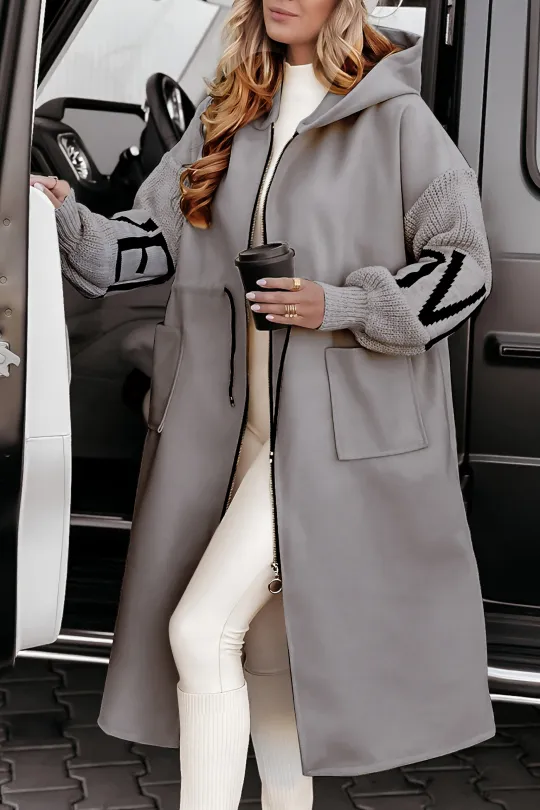 Heidi-Mode | Winterjacke Lang Gefüttert, mit Kapuze und Strickärmeln