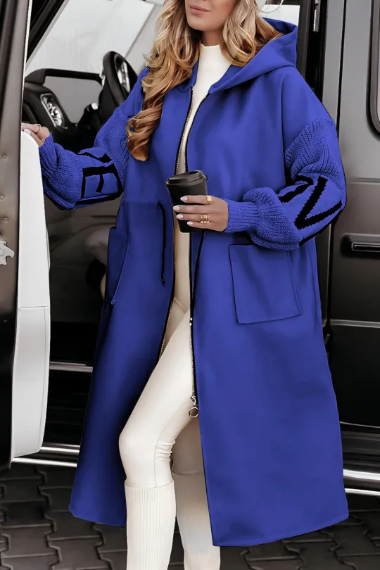 Heidi-Mode | Winterjacke Lang Gefüttert, mit Kapuze und Strickärmeln