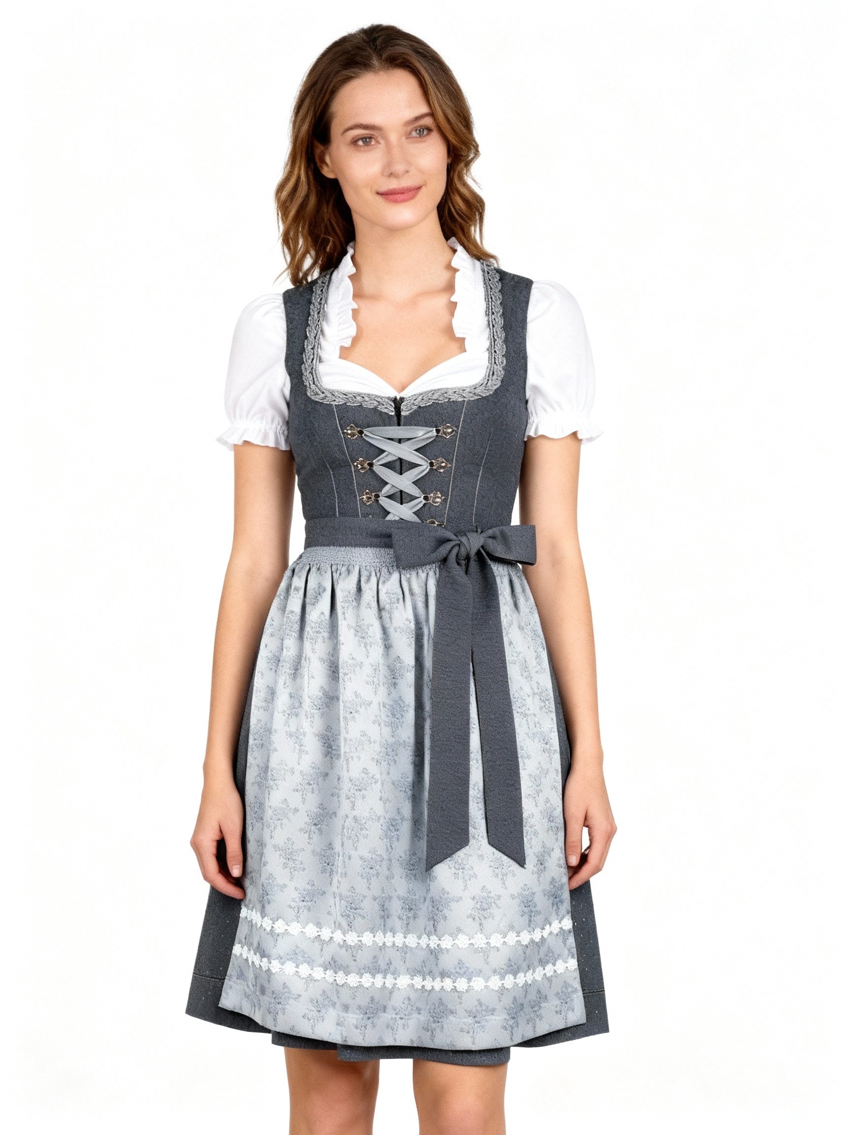 Damen-Dirndl mit Schürze | Trachtenkleid in Dunkelgrau, Modell 882