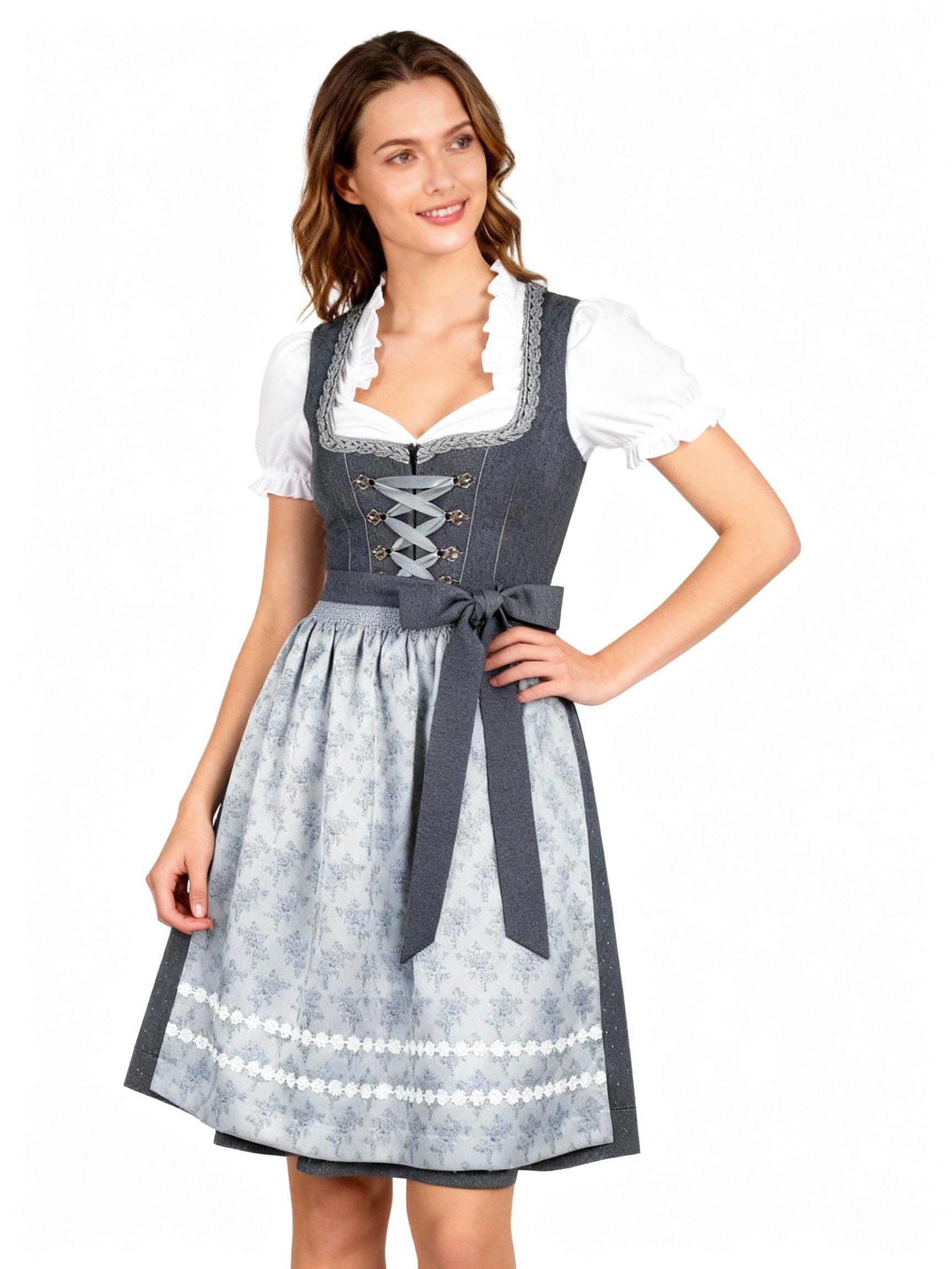Damen-Dirndl mit Schürze | Trachtenkleid in Dunkelgrau, Modell 882
