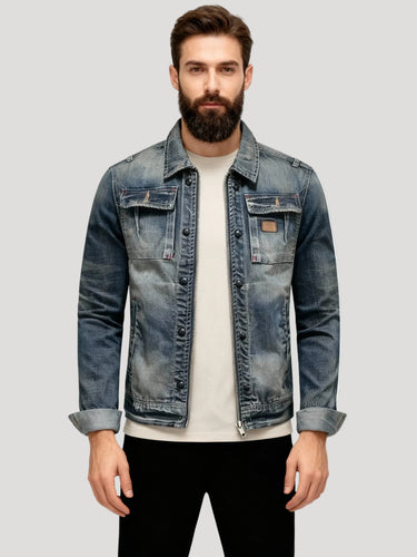 Herren Jeansjacke mit Umlegekragen – Patchwork-Design
