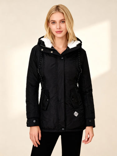 Damen-Winterjacke mit Kapuze | Langarm, wattiert, wasserabweisende Oberfläche