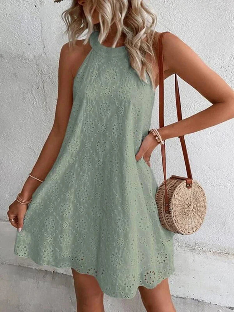 Elegante Zomer Mini-Jurk Wit Mouwloos feestjurk