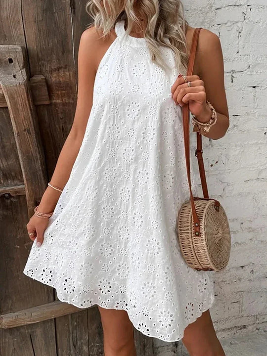 Elegante Zomer Mini-Jurk Wit Mouwloos feestjurk