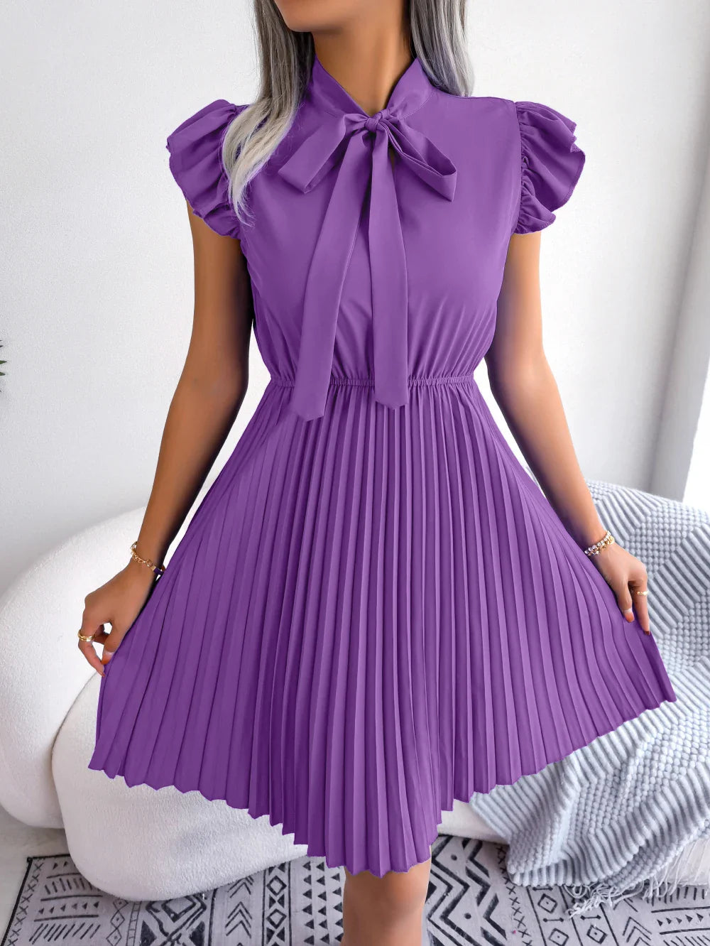 Bowknot Pleated Jurk door ModeGlam