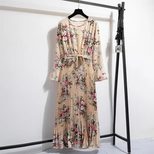 Bloemenprint Chiffon Lange Jurk met Ceintuur