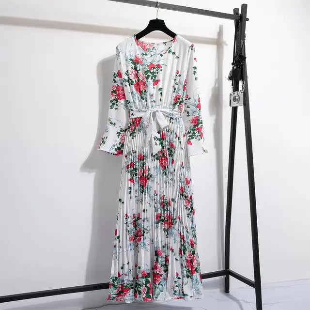 Bloemenprint Chiffon Lange Jurk met Ceintuur