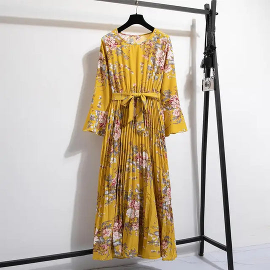 Bloemenprint Chiffon Lange Jurk met Ceintuur