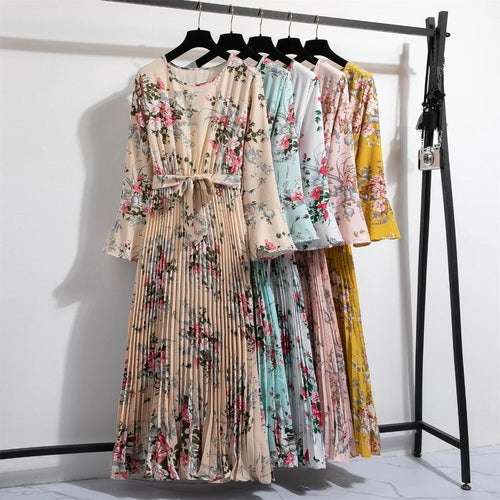 Bloemenprint Chiffon Lange Jurk met Ceintuur