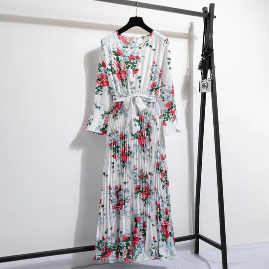 Bloemenprint Chiffon Lange Jurk met Ceintuur