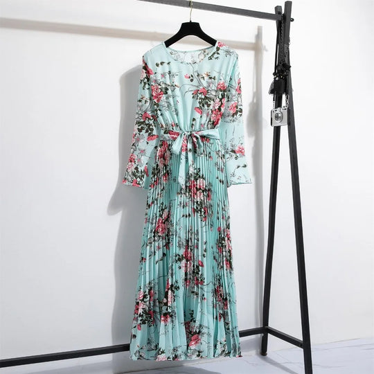 Bloemenprint Chiffon Lange Jurk met Ceintuur