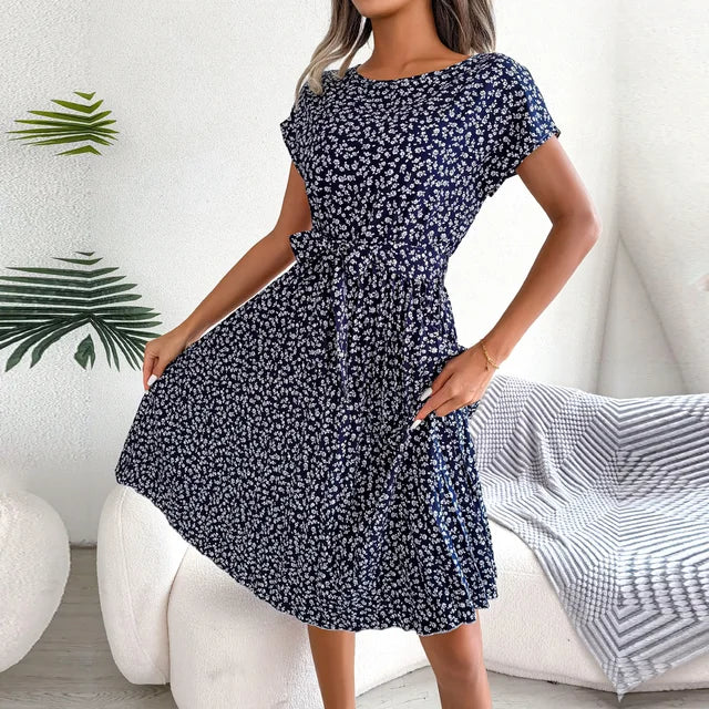 Mode| Penelope - Speels Bloemenjurk met Korte Mouwen voor Vrouwen