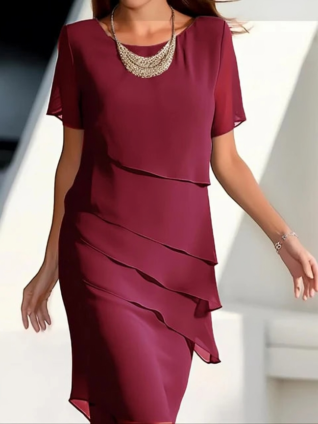 Elegantes Kurzarm-Midi-Kleid