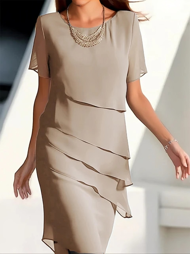 Elegantes Kurzarm-Midi-Kleid