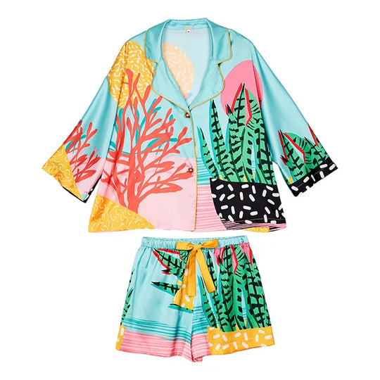Handgetekende Art Tropische Plant Pyjama's