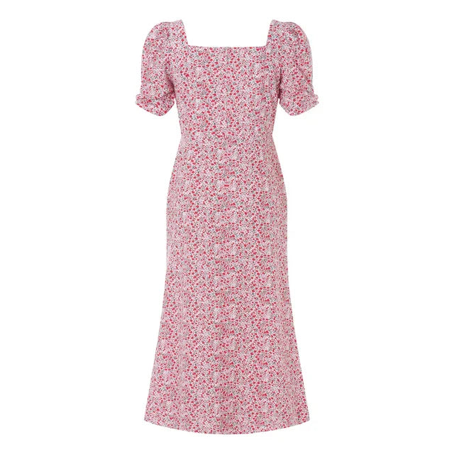 Heidi-Mode | Damen Sommer Rechteck-Ausschnitt Kleid Midi