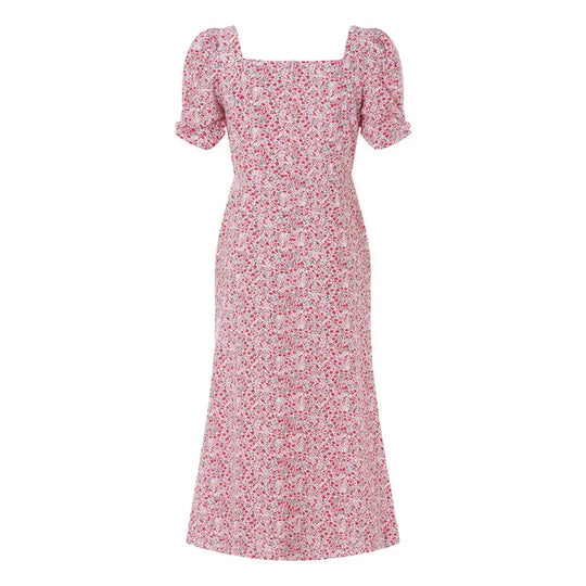 Heidi-Mode | Damen Sommer Rechteck-Ausschnitt Kleid Midi