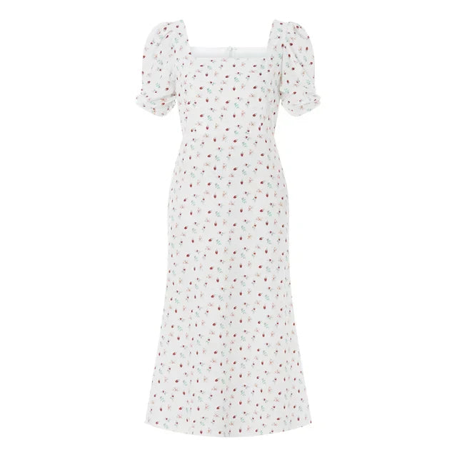 lässiges kurzes Puffärmel Blumenmuster Midi Kleid